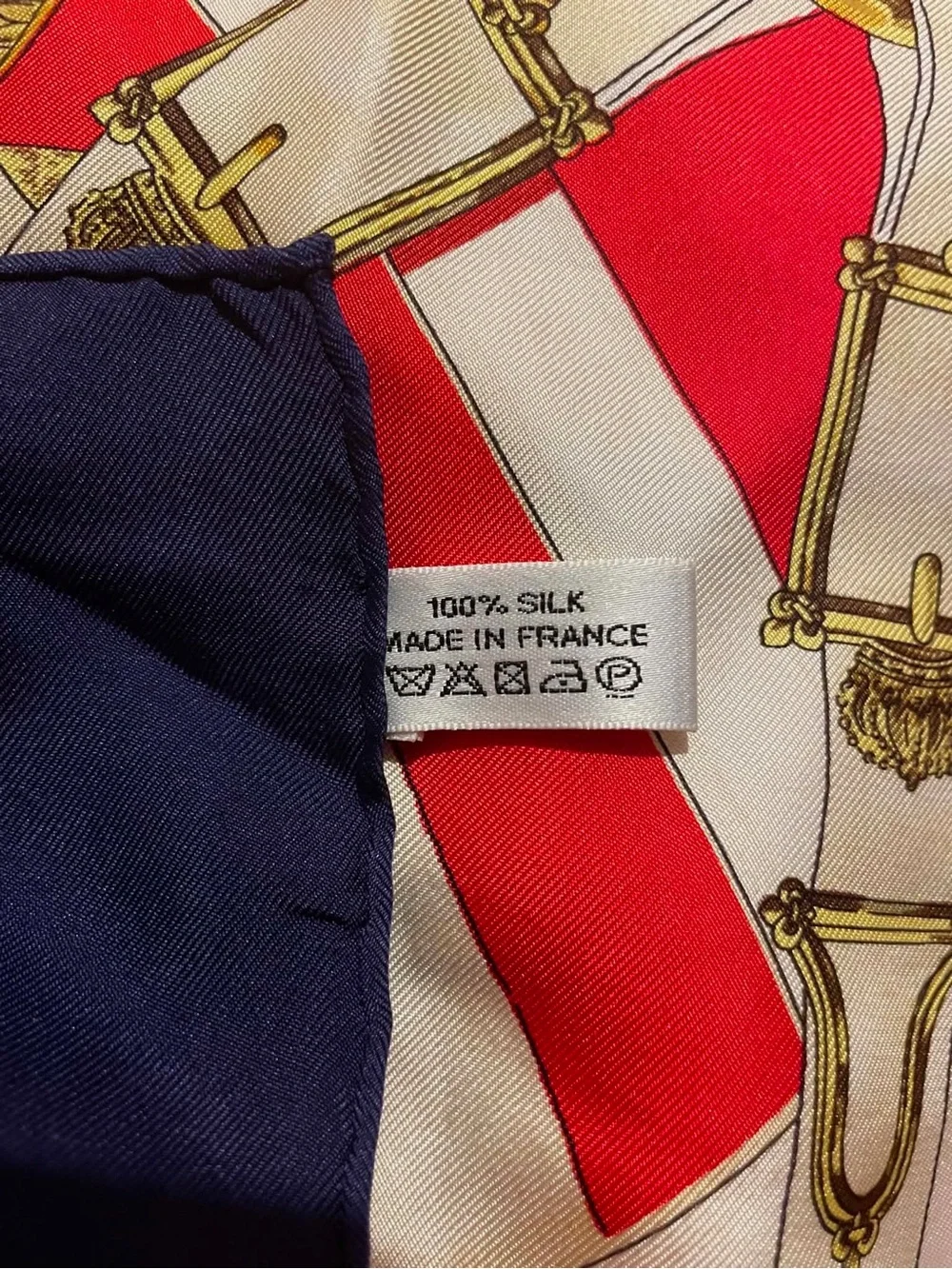Hermes Red Navy Cream Silk Scarf with Equestrian Print - Picture 4 of 12